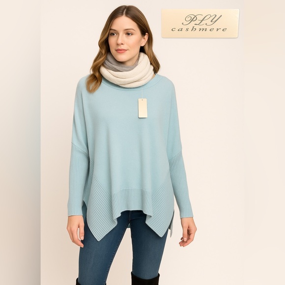 PLY Cashmere Pale Blue Sweater Poncho Style – Size Small - Picture 1 of 12